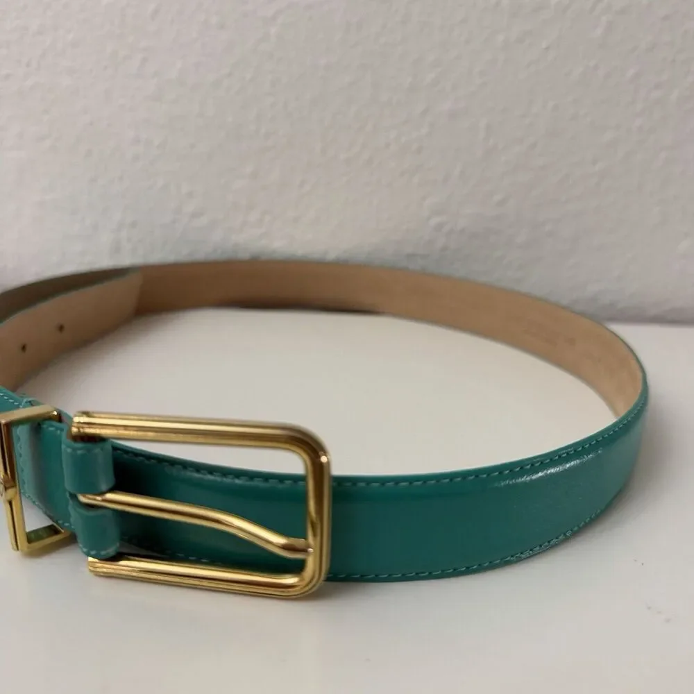Liz Claiborne Belt Women Teal Leather Gold Buckle Medium Skinny Belt Style 2582